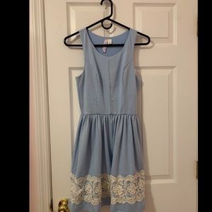 Baby Blue Dress with Lace Trim